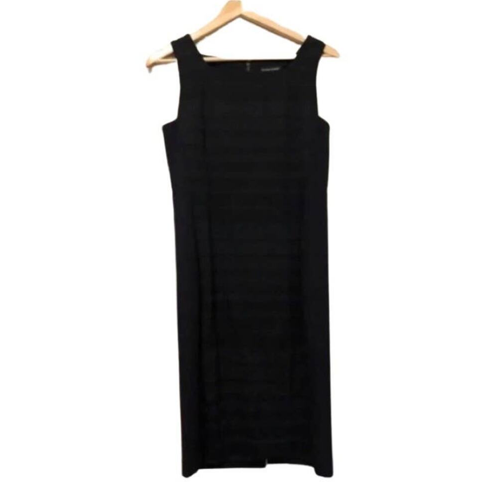 Eileen Fisher mini black dress with horizontal stripes